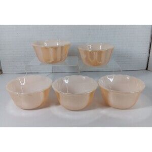 Fire King Peach Lusterware Custard Cup Ramekins Dessert Milk Glass Scalloped Vtg